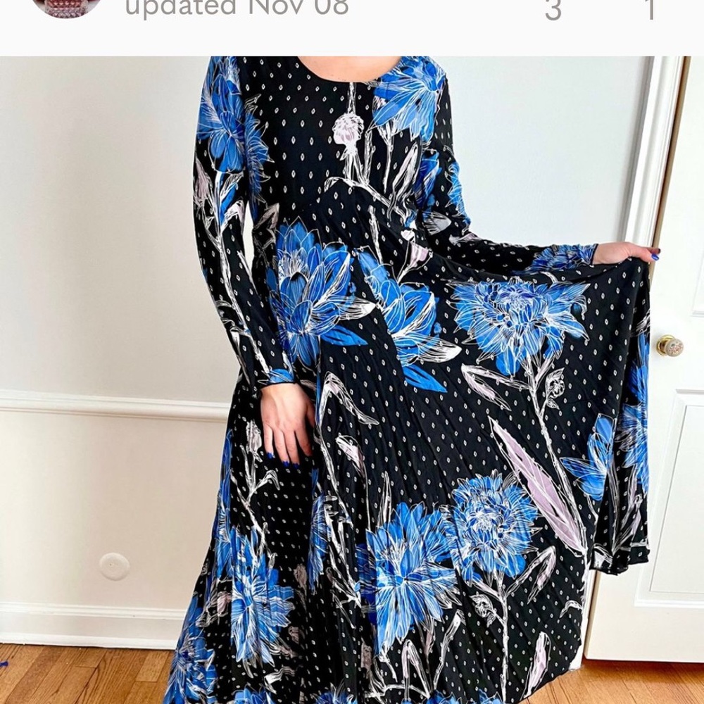 Free People Maxi Dress Blue and Black Floral - Picture 5 of 10
